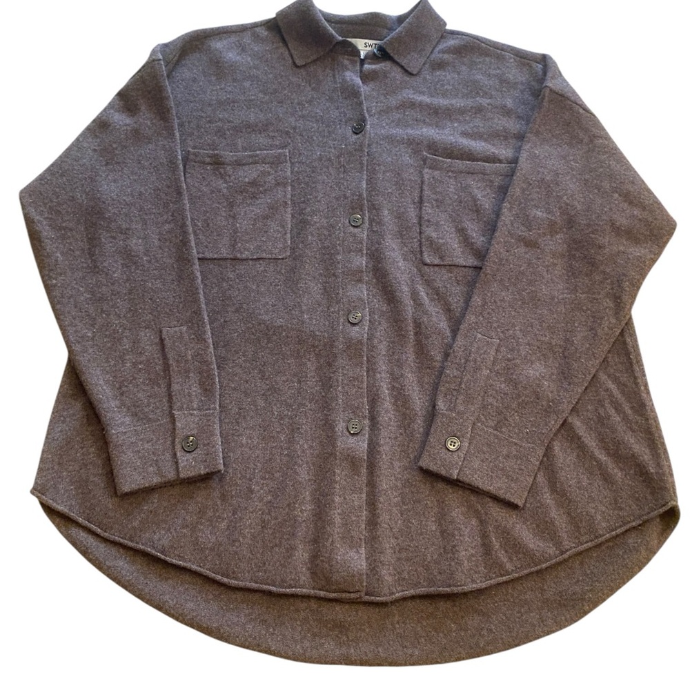 Women’s Cozy Button-Up Shirt Jacket Merino Wool Yak Oversized New Size L SWTR